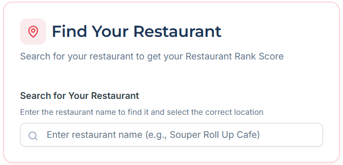 Find Your Restaurant - Search for your restaurant to get your Restaurant Rank Score